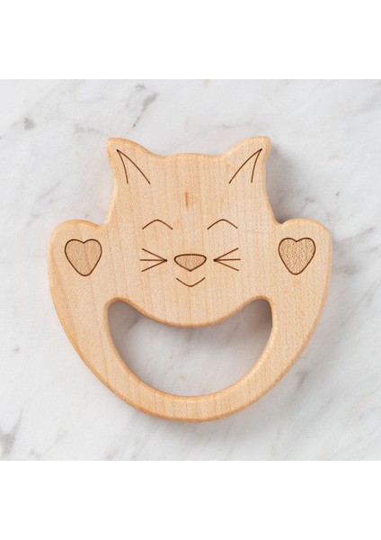 Hobi Baby Kedi Figürlü Organik Ahşap Diş Kaşıyıcı