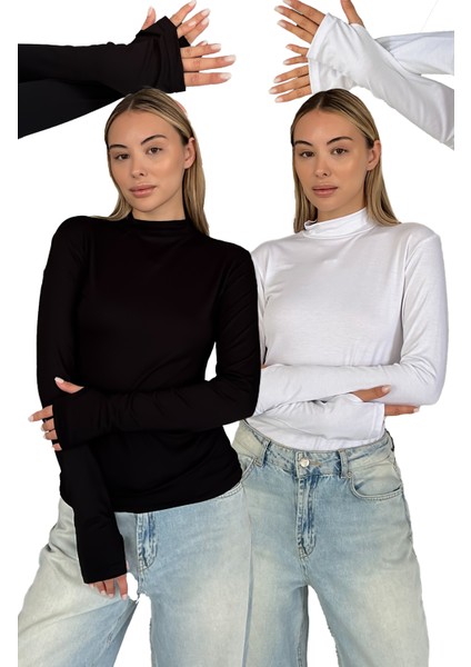 Kadın 2'li Set Parmak Detaylı Body