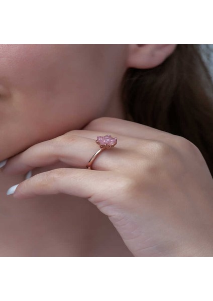 Gümüş Rose Pembe Lotus Çiçeği Yüzük indirimleri