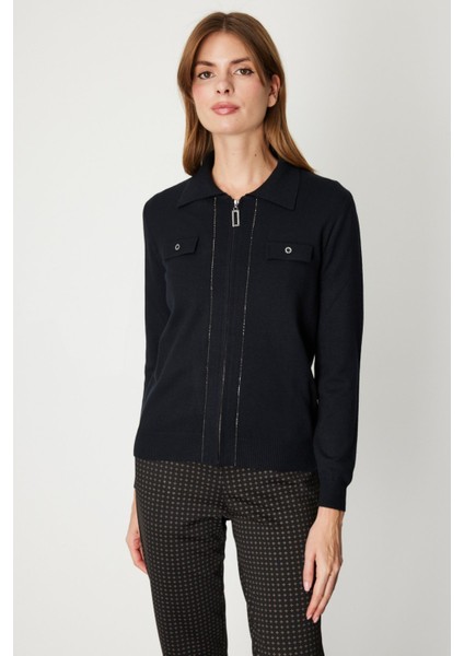 Kadın Taş Şeritli Triko Hırka 65922 Siyah fiyatları