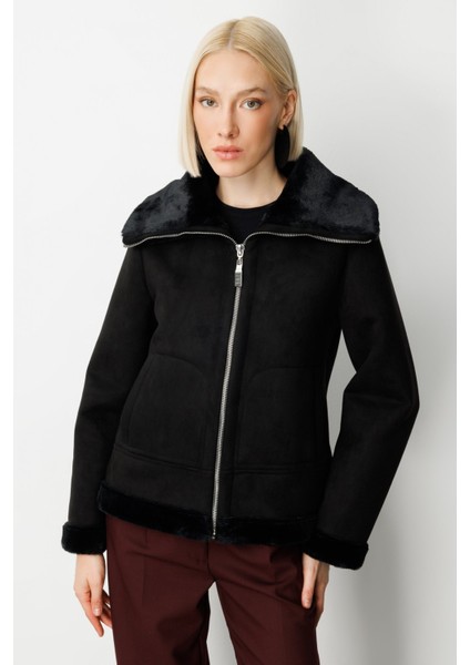 Kadın Içi Peluşlu Güderi Mont 8005 Siyah