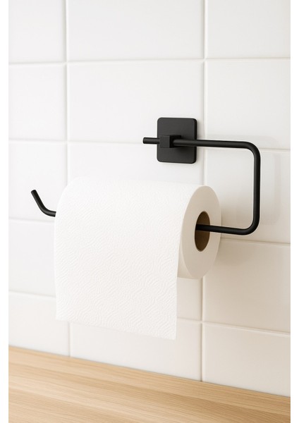 Siyah Yapışkanlı Solo Havluluk – Kare Topuzlu, (Yapıştır/vidala) Montajlı Metal Banyo Askısı - (S-110) - Kts fiyatları