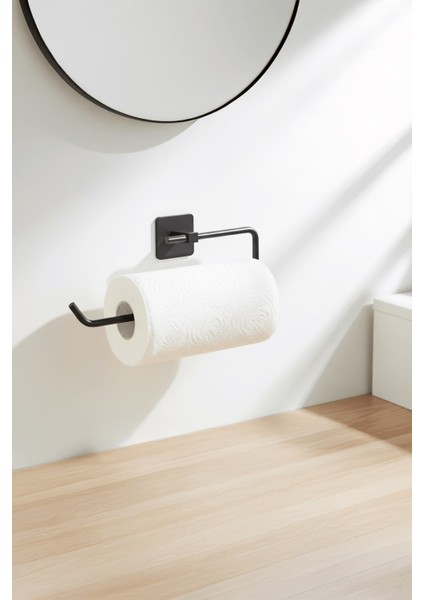 Siyah Yapışkanlı Solo Havluluk – Kare Topuzlu, (Yapıştır/vidala) Montajlı Metal Banyo Askısı - (S-110) - Kts fırsatları