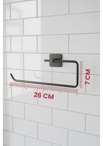 Siyah Yapışkanlı Solo Havluluk – Kare Topuzlu, (Yapıştır/vidala) Montajlı Metal Banyo Askısı - (S-110) - Kts indirimleri