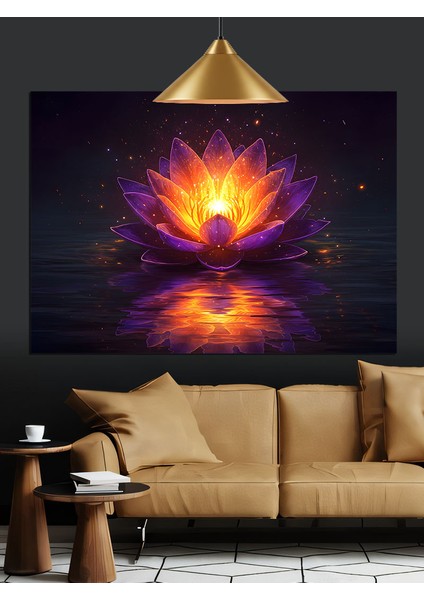 Parlayan Lotus Çiçeği Mandala Dekoratif Kanvas - Mdf Ahşap Tablo