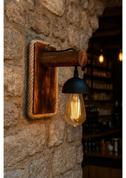 Rustik Ahşap Duvar Apliği Halat Detaylı Kafe Ofis Balkon Tasarımı fiyatları