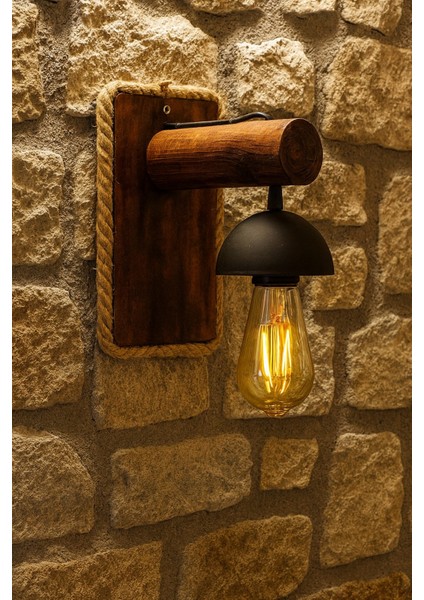 Rustik Ahşap Duvar Apliği Halat Detaylı Kafe Ofis Balkon Tasarımı