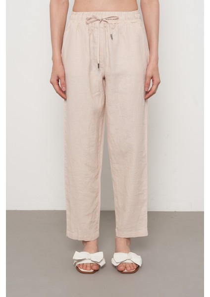 Kadın %100 Keten Rahat Kalıp Düz Renk Pantolon
