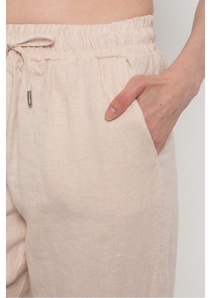 Kadın %100 Keten Rahat Kalıp Düz Renk Pantolon fırsatları