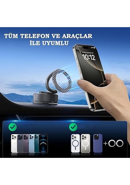 Katlanabilir Karbon Fiber Magsafe ile Uyumlu Mıknatıslı Araç Telefon Tutucu 360° Dönebilir Kilitli Vakum modelleri