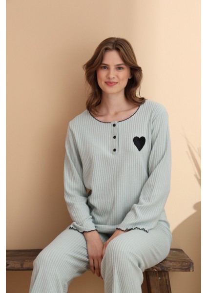 Yumuşak Dokulu Fitilli Kaşkorse Örme Pijama Takımı