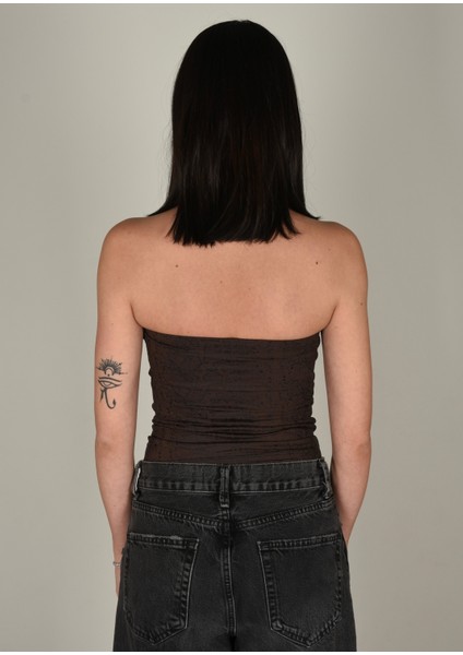 Yılan Desenli Kahverengi Straplez Crop fiyatları