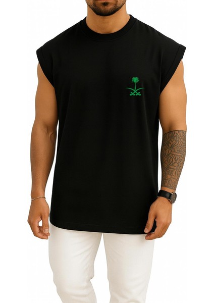 Oversize Green Coconut Palm Tree And Swords Cep Tasarımlı Atlet