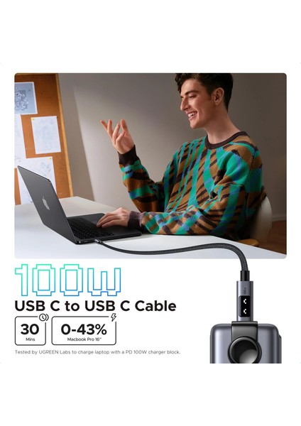 Uno Usb-C 100W 5A Qc Pd Örgülü Hızlı Şarj Kablosu, 1 Metre, Siyah, 35501 fiyatları