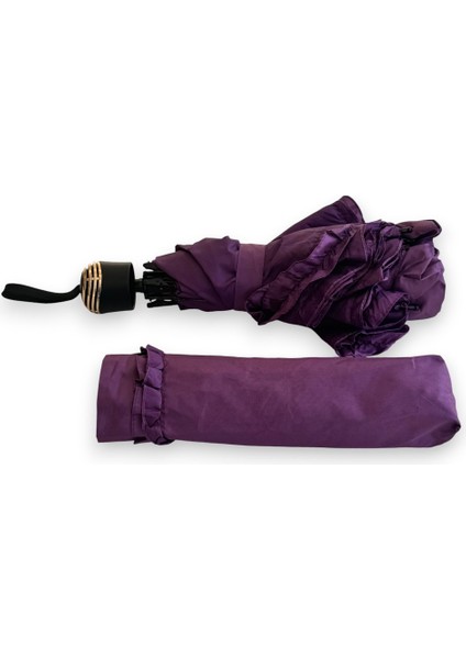 Mor Fırfırlı Manuel Kısa Boy Şemsiye fiyatları