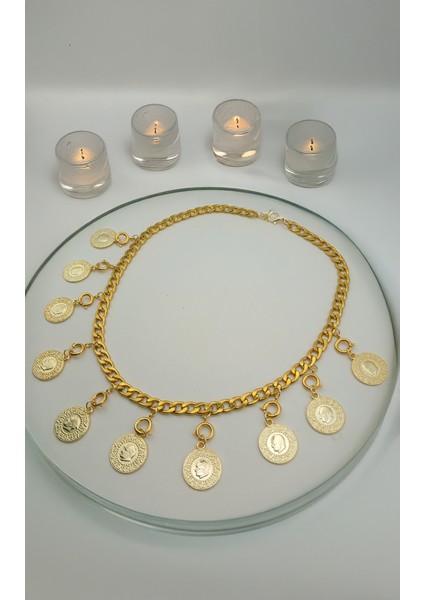 10 Çeyrekli Kolye, Çeyrek Altın Zincirli Kolye, Kilitli Çeyrek Takılabilir Kolye, Balık Sırtı Kolye ,xtaki ,5i Biryerde modelleri