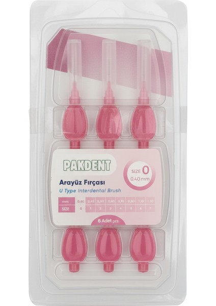 Arayüz Fırçası Diş Arası Temizleme Fırçası U Tipi Diş Arası Temizlik Pembe 0,40 mm