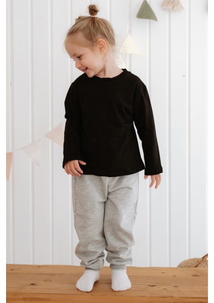 Uzun Kollu ve Pamuklu Siyah Tişört Kız Çocuk fiyatları