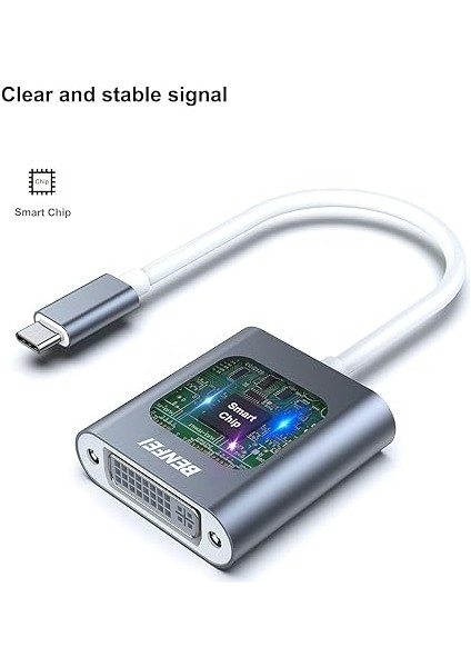 USB C - DVI Adaptörü, Tip-C - DVI Adaptörü [thunderbolt 3/4 Uyumlu] iPhone 15 Pro/max, MacBook Pro/air 2023, iPad Pro, Imac, S23, Xps 17, Surface Book 3 ve Daha Fazlası ile - Gri modelleri