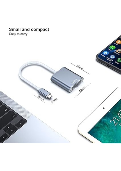 USB C - DVI Adaptörü, Tip-C - DVI Adaptörü [thunderbolt 3/4 Uyumlu] iPhone 15 Pro/max, MacBook Pro/air 2023, iPad Pro, Imac, S23, Xps 17, Surface Book 3 ve Daha Fazlası ile - Gri fırsatları