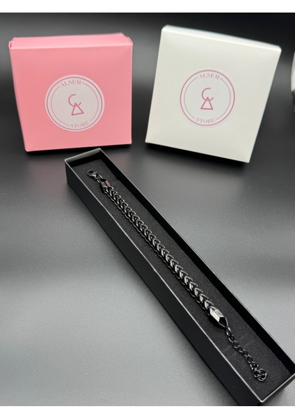 Gümüş Renk Çift Sıra Örgü Zincir Bileklik , Paslanmaz Çelik Şık Erkek Bileklik Siyah fiyatları