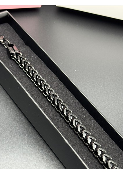 Gümüş Renk Çift Sıra Örgü Zincir Bileklik , Paslanmaz Çelik Şık Erkek Bileklik Siyah modelleri