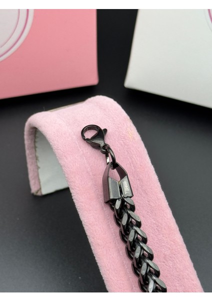 Gümüş Renk Çift Sıra Örgü Zincir Bileklik , Paslanmaz Çelik Şık Erkek Bileklik Siyah fırsatları