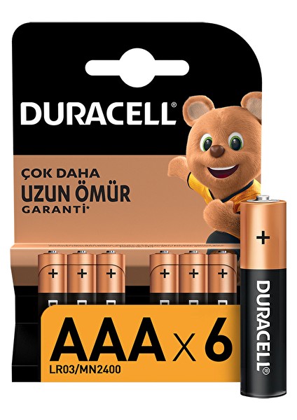 3 Adet Duracell 6' Lı Ince Pil Aaa