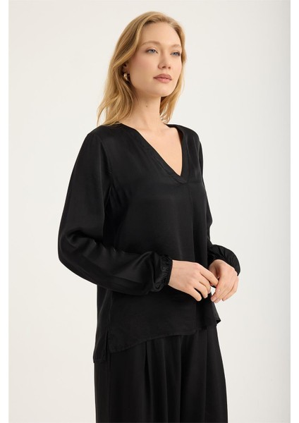 V Yaka Kolucu Lastikli Bluz modelleri