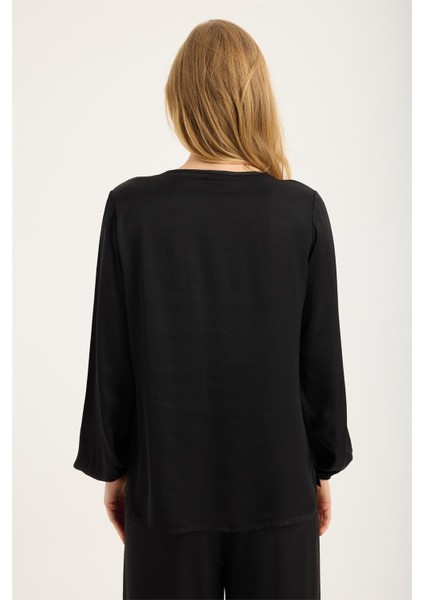 V Yaka Kolucu Lastikli Bluz indirimleri