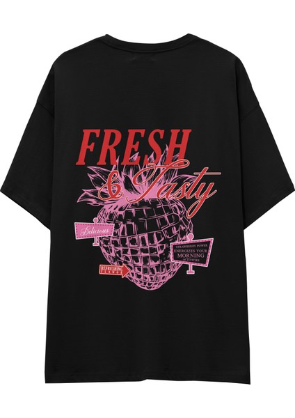 Fresh & Tasty Oversize Tişört - Siyah