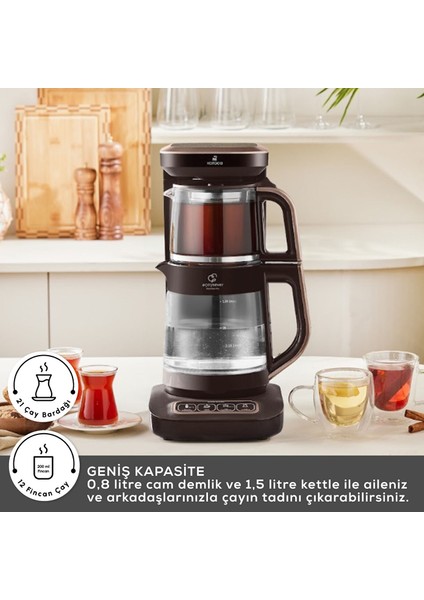 Çaysever Apple-Android Kablosuz Wi-Fi Kontrol Konuşan Cam Çay Makinesi Kahverengi-Uzaktan Çay ve Filitre Kahve Demle fırsatları