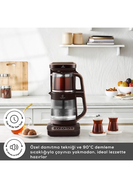 Çaysever Apple-Android Kablosuz Wi-Fi Kontrol Konuşan Cam Çay Makinesi Kahverengi-Uzaktan Çay ve Filitre Kahve Demle indirimleri