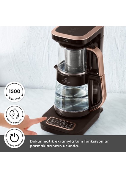 Çaysever Apple-Android Kablosuz Wi-Fi Kontrol Konuşan Cam Çay Makinesi Kahverengi-Uzaktan Çay ve Filitre Kahve Demle