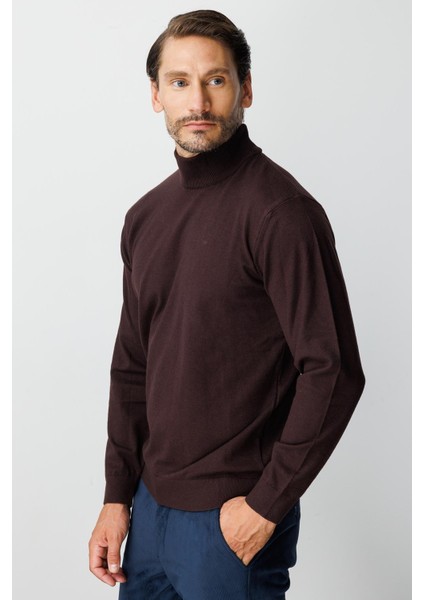 Kahve Standart Fit Dar Kalıp Yarım Balıkçı Düz Triko modelleri