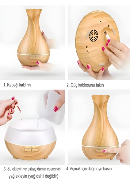 550 ml Hava Nemlendirici Buhar Makinesi Ultrasonik Aroma Difüzör Oda Nemlendirici 7 LED Işıklı fırsatları