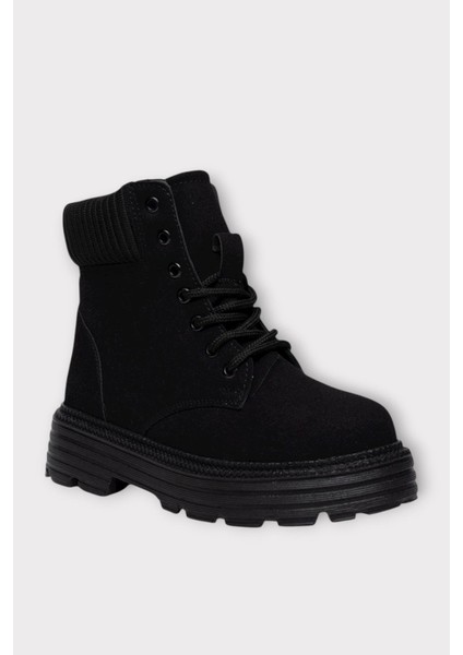 Bileği Lastikli Süet Kalın Taban Kadın Bot SİYAH indirimleri