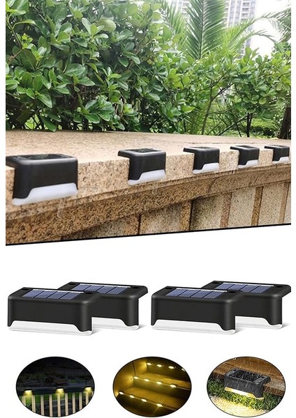 Solar Güneş Enerjili Köşebent Merdiven Veranda Bahçe LED Lamba 4lü Dekor Bahçe Aydınlatma 1430