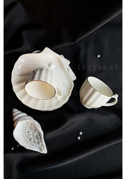 -Istiridye 4 Parça 2kişilik Kahve Fincan Takımı (Altın Yaldızlı)