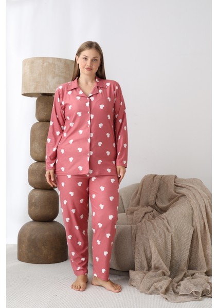 Boydan Düğmeli Süet Kumaş Büyük Beden Kadın Pijama Takımı 2170 fiyatları