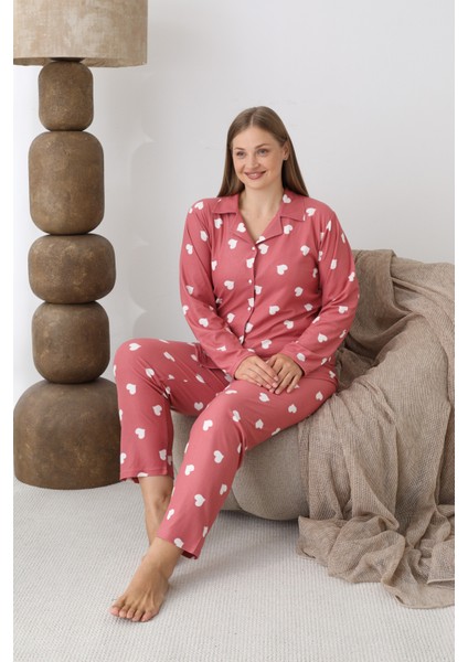 Boydan Düğmeli Süet Kumaş Büyük Beden Kadın Pijama Takımı 2170 modelleri