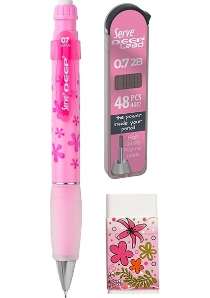 Doğa Desenli Deep Kalem, Deep Silgi ve Deep Min, 0.7 Mm, Şeker Pembe fiyatları