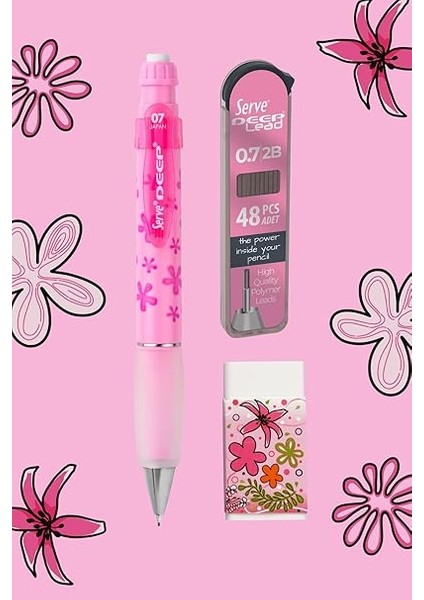 Doğa Desenli Deep Kalem, Deep Silgi ve Deep Min, 0.7 Mm, Şeker Pembe modelleri