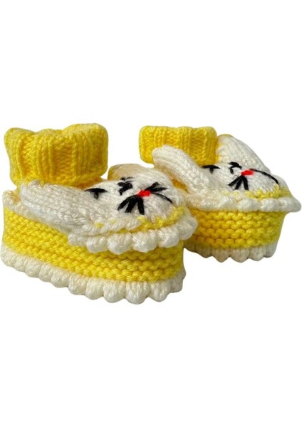 1379 El Örgüsü Tavşan Desenli Sarı Bebek Patik / 12 - 24 Ay