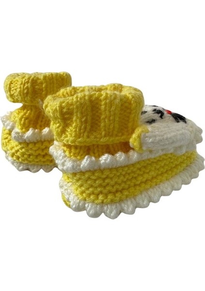 1379 El Örgüsü Tavşan Desenli Sarı Bebek Patik / 12 - 24 Ay fırsatları
