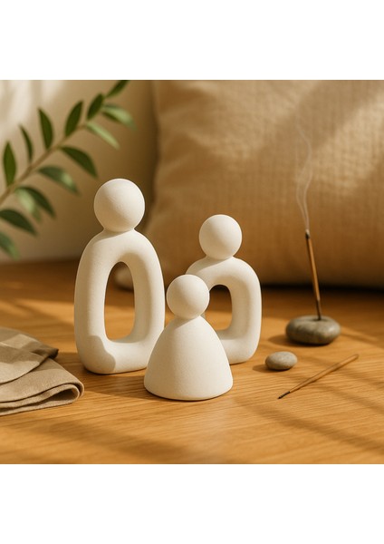 3’lü Set Soyut Aile Figürü – Modern Dekoratif Heykel