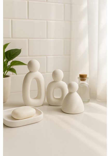 3’lü Set Soyut Aile Figürü – Modern Dekoratif Heykel fırsatları
