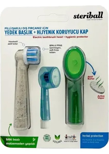 2 Adet Steriball Şarjlı Diş Fırçası Yedek Başlık + Hijyenik Koruyucu Kapak fiyatları