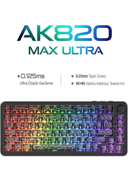 AK820 Max Ultra 3 Modlu Manyetik Switch Klavye-8+8k Tepkime SÜRESI-128 K Tarama Hızı Web Driver