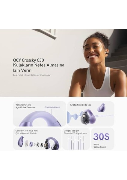 Qcy C30 (QT33) Crossky Kablosuz Küpe Kulaklık 4 Mikrofon Enc Ipx5 Bluetooth 5.4 Mor fiyatları